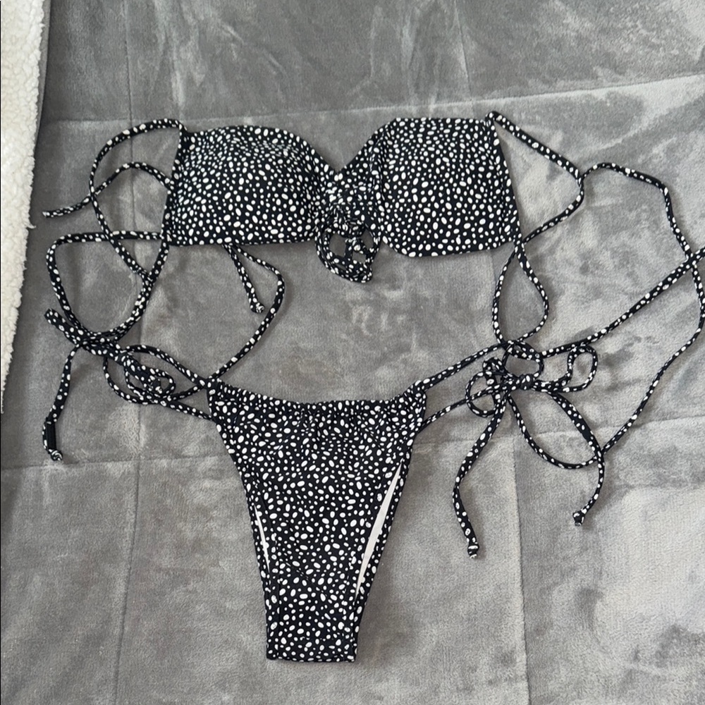 White Fox Boutique Black and White Polka Dot Bikini